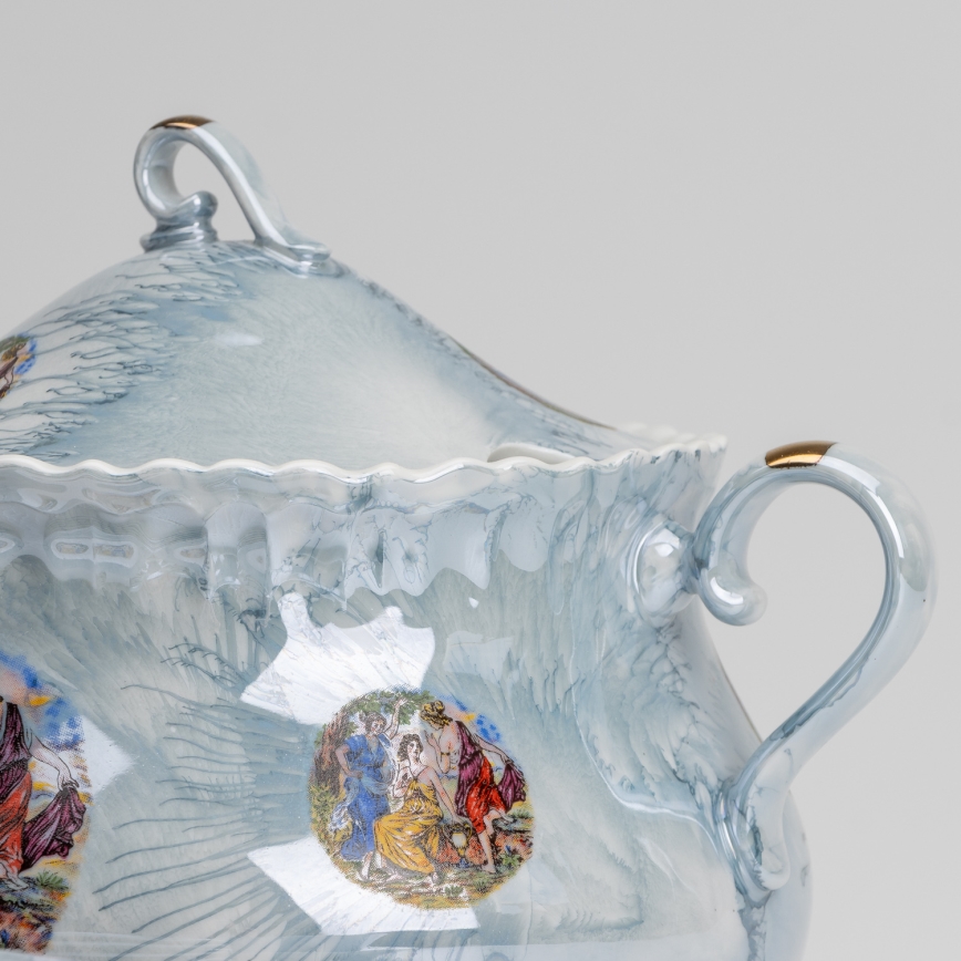 Juego de vajilla de porcelana 26 piezas azul con acabado perlado