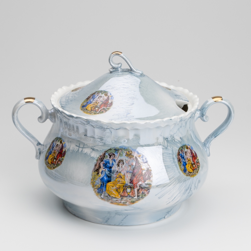 Juego de vajilla de porcelana 26 piezas azul con acabado perlado