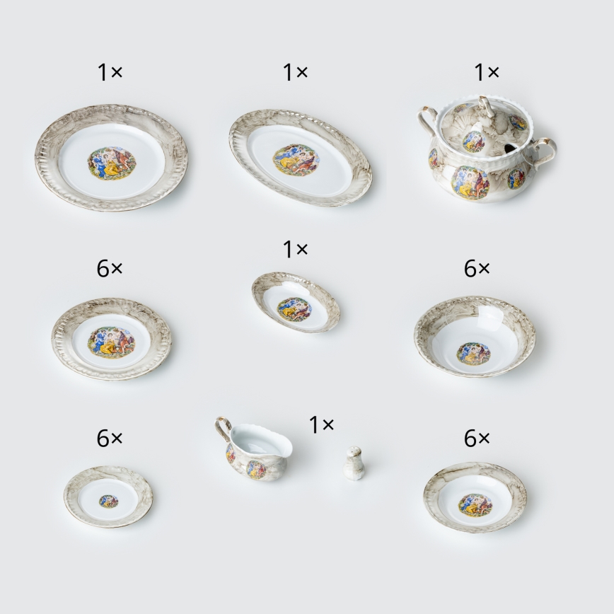Juego de vajilla de porcelana de 26 piezas beige/blanco con acabado de mármol