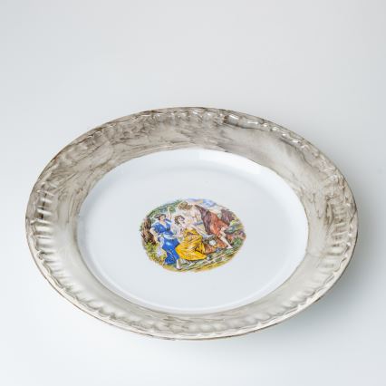 Juego de vajilla de porcelana de 26 piezas beige/blanco con acabado de mármol