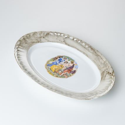 Juego de vajilla de porcelana de 26 piezas beige/blanco con acabado de mármol