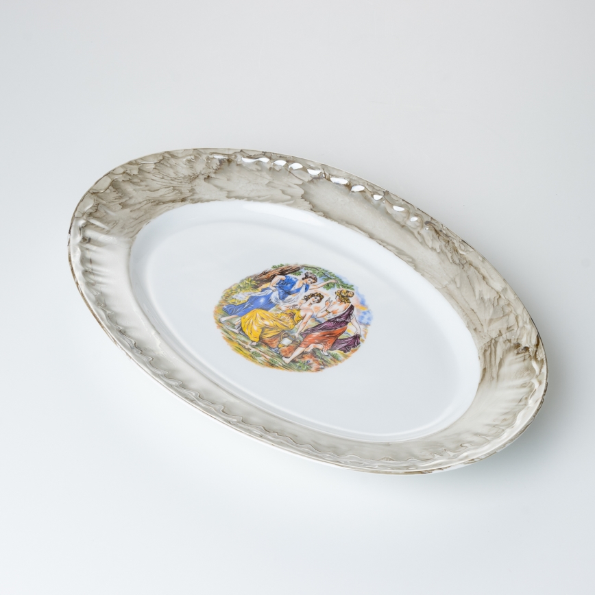 Juego de vajilla de porcelana de 26 piezas beige/blanco con acabado de mármol