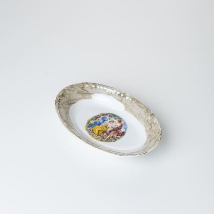 Juego de vajilla de porcelana de 26 piezas beige/blanco con acabado de mármol