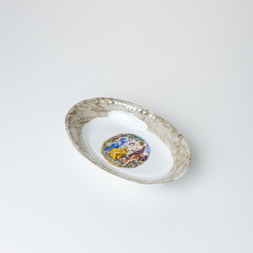 Juego de vajilla de porcelana de 26 piezas beige/blanco con acabado de mármol