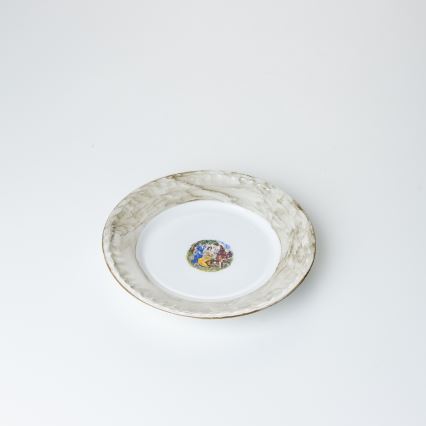 Juego de vajilla de porcelana de 26 piezas beige/blanco con acabado de mármol