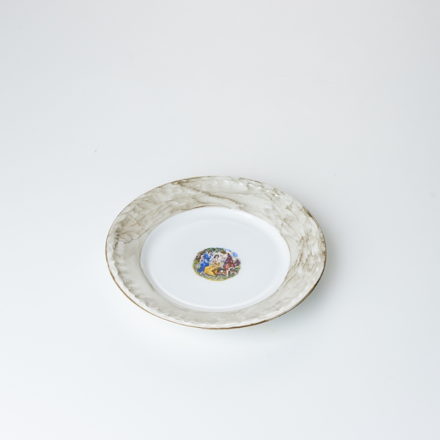 Juego de vajilla de porcelana de 26 piezas beige/blanco con acabado de mármol