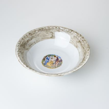 Juego de vajilla de porcelana de 26 piezas beige/blanco con acabado de mármol