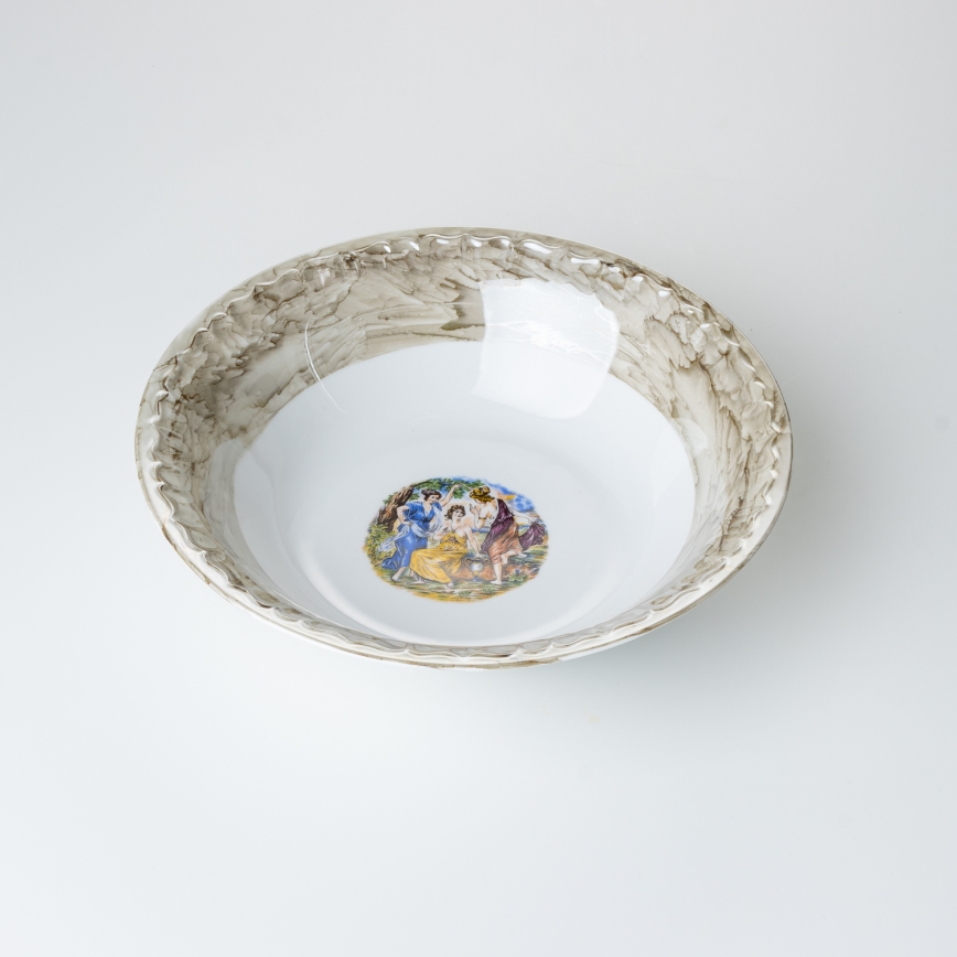 Juego de vajilla de porcelana de 26 piezas beige/blanco con acabado de mármol