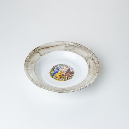Juego de vajilla de porcelana de 26 piezas beige/blanco con acabado de mármol