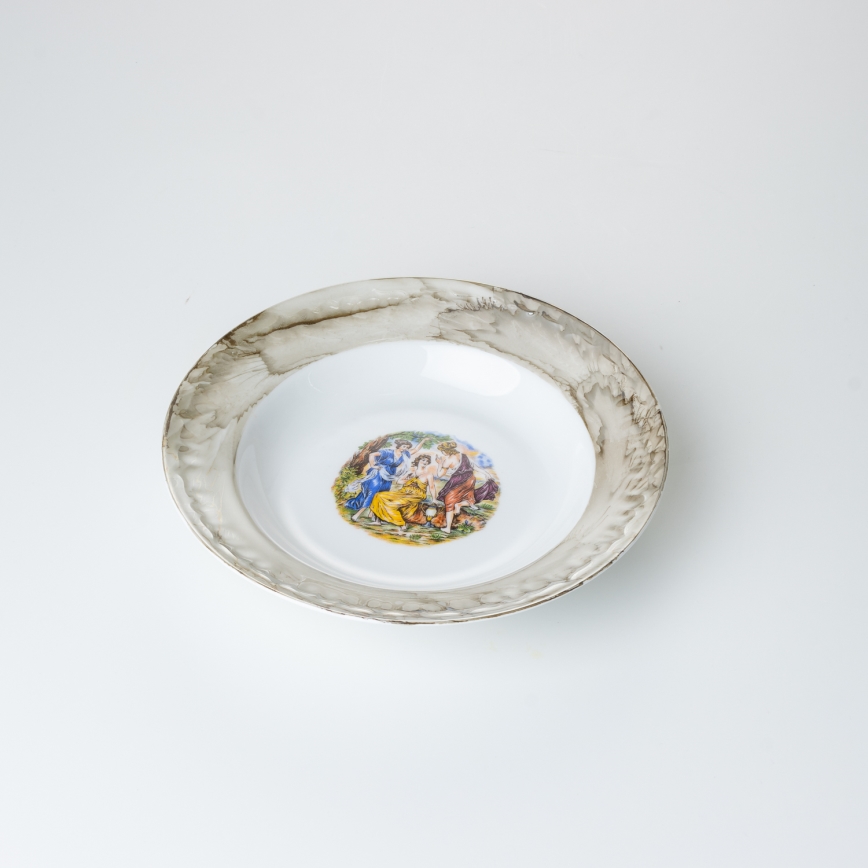 Juego de vajilla de porcelana de 26 piezas beige/blanco con acabado de mármol