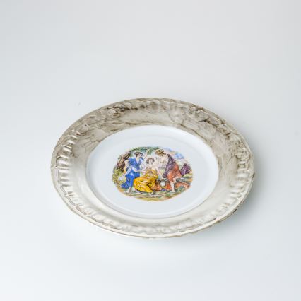 Juego de vajilla de porcelana de 26 piezas beige/blanco con acabado de mármol