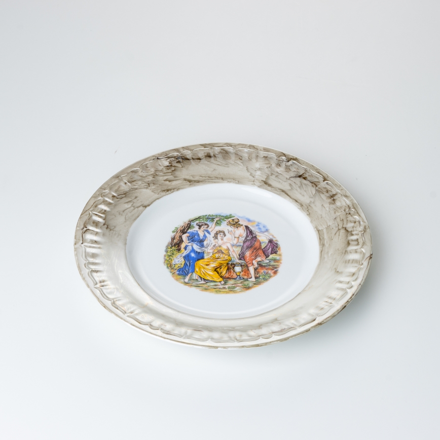Juego de vajilla de porcelana de 26 piezas beige/blanco con acabado de mármol