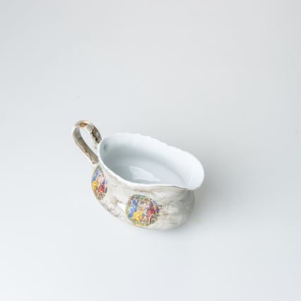 Juego de vajilla de porcelana de 26 piezas beige/blanco con acabado de mármol