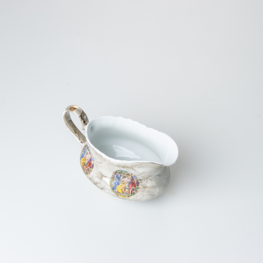 Juego de vajilla de porcelana de 26 piezas beige/blanco con acabado de mármol