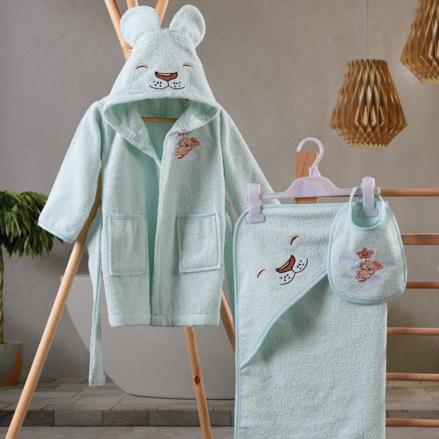 Juego infantil de toalla ASLAN - albornoz, toalla, toallita de baño menta