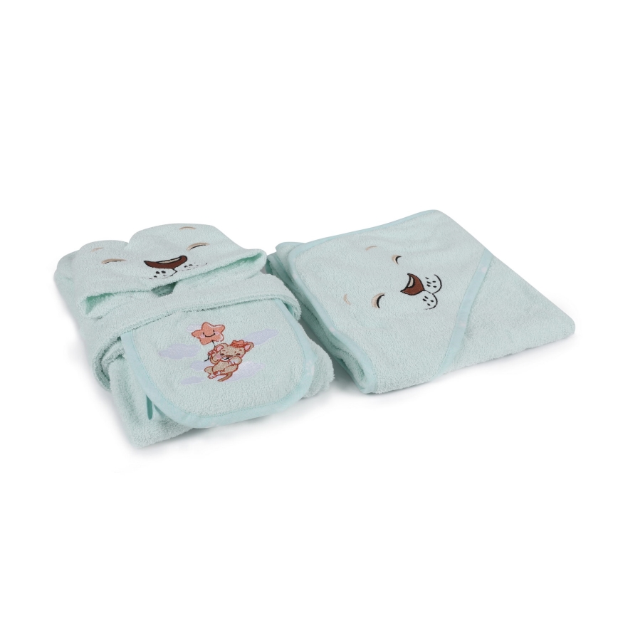 Juego infantil de toalla ASLAN - albornoz, toalla, toallita de baño menta