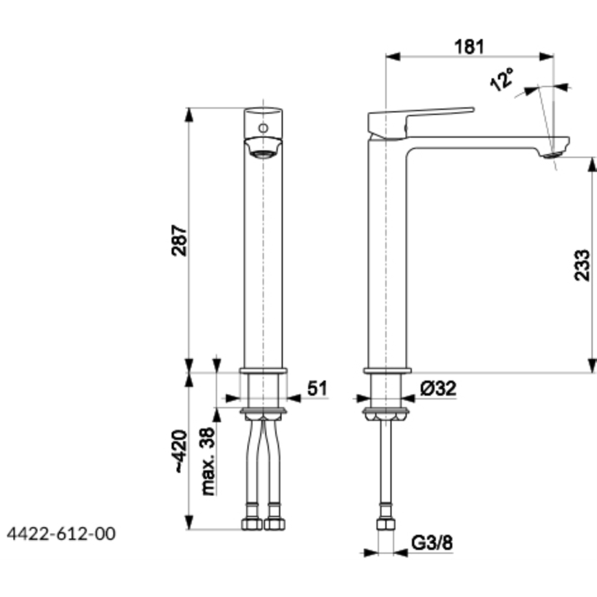 KFA Armatura 4422-612-00 - Grifo de lavabo + desagüe con rebosadero AGAT 28,7 cm cromo brillante