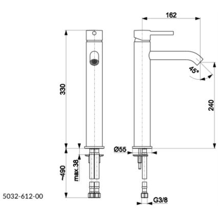 KFA Armatura 5032-612-81 - Grifo de lavabo + desagüe con rebosadero MOZA 33 cm mate negro