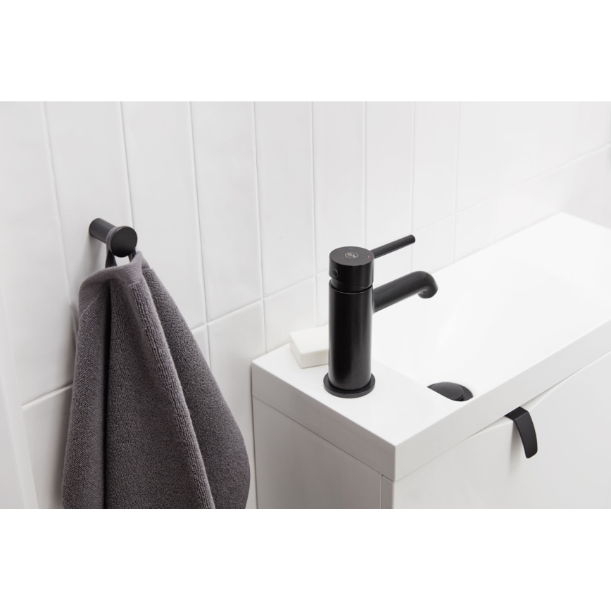 KFA Armatura 5032-815-81 - Grifo de lavabo + desagüe con rebosadero MOZA 15,2 cm mate negro