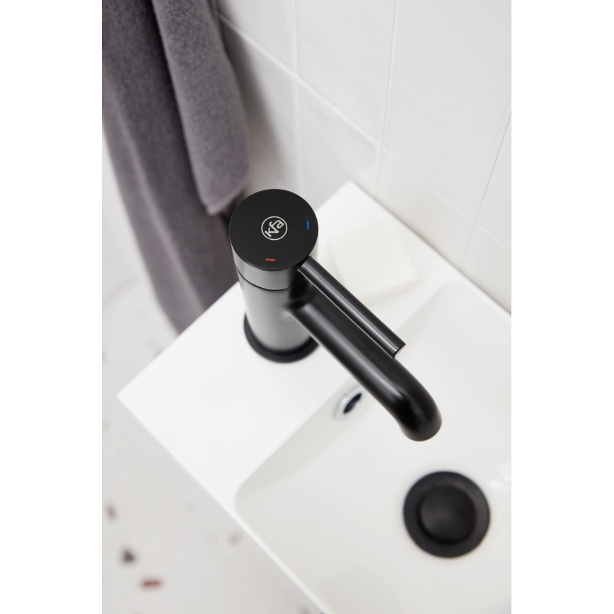 KFA Armatura 5032-815-81 - Grifo de lavabo + desagüe con rebosadero MOZA 15,2 cm mate negro