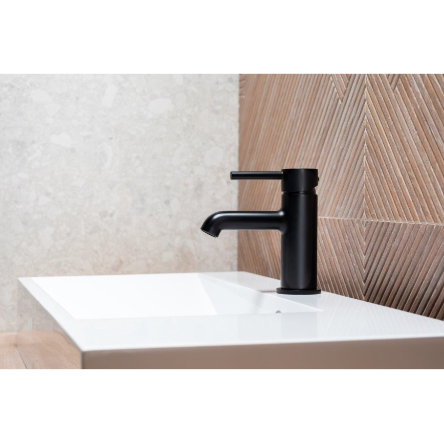 KFA Armatura 5032-815-81 - Grifo de lavabo + desagüe con rebosadero MOZA 15,2 cm mate negro