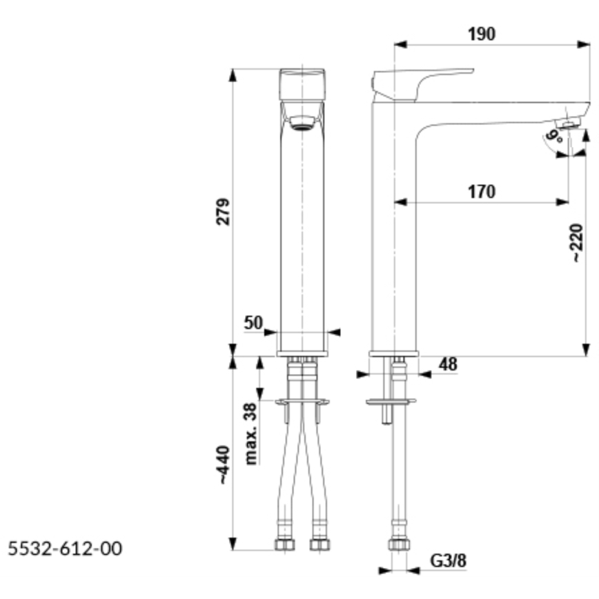 KFA Armatura 5532-612-00 - Grifo de lavabo MOKAIT 27,9 cm cromo brillante