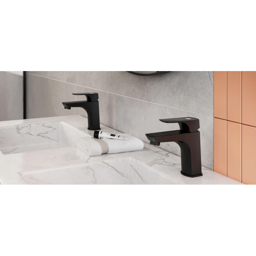 KFA Armatura 5532-815-81 - Grifo de lavabo + desagüe con rebosadero MOKAIT 13,9 cm latón/mate negro