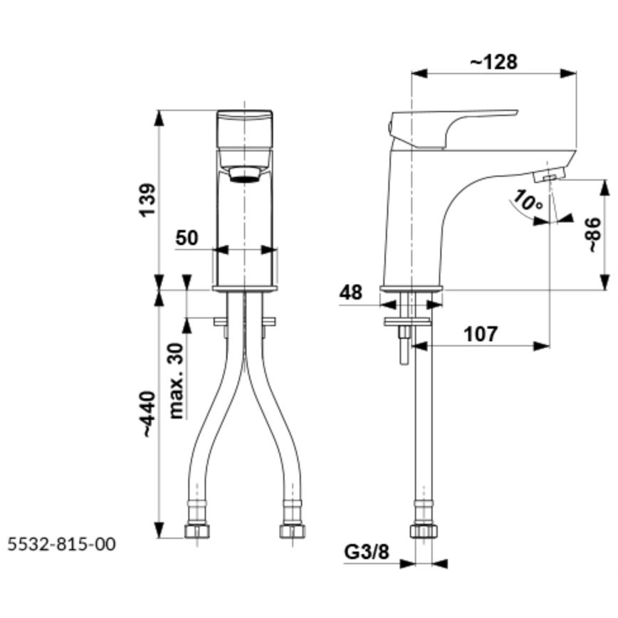 KFA Armatura 5532-815-81 - Grifo de lavabo + desagüe con rebosadero MOKAIT 13,9 cm latón/mate negro