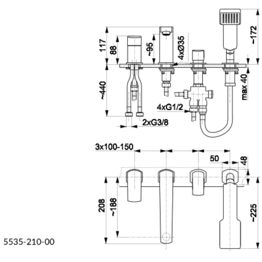 KFA Armatura 5535-210-00 - Grifo de bañera 4 agujeros MOKAIT cromo brillante