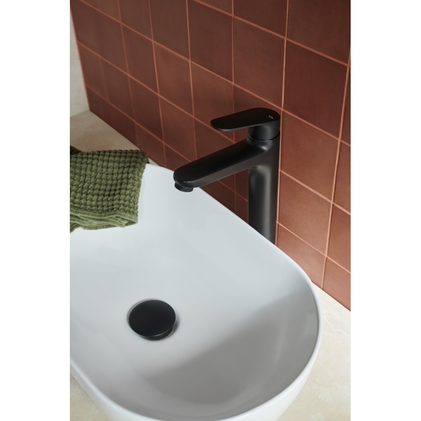 KFA Armatura 5552-712-81 - Grifo de lavabo + desagüe con rebosadero OTAVA 30,2 cm mate negro