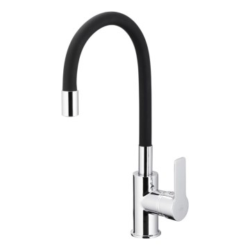 KFA Armatura 6553-915-00 - Grifo de fregadero con brazo flexible RUMBA 40,5 cm negro/cromo brillante