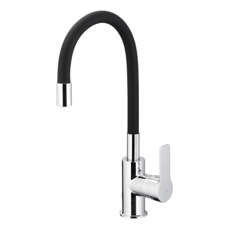 KFA Armatura 6553-915-00 - Grifo de fregadero con brazo flexible RUMBA 40,5 cm negro/cromo brillante