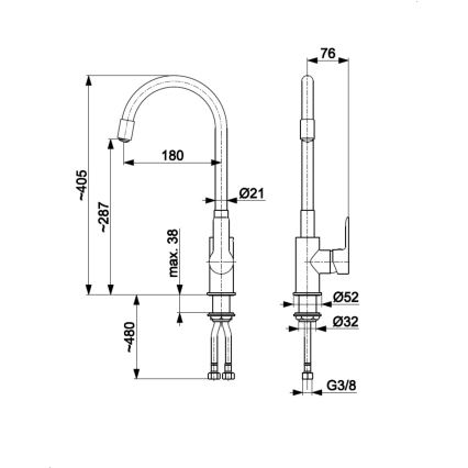 KFA Armatura 6553-915-00 - Grifo de fregadero con brazo flexible RUMBA 40,5 cm negro/cromo brillante