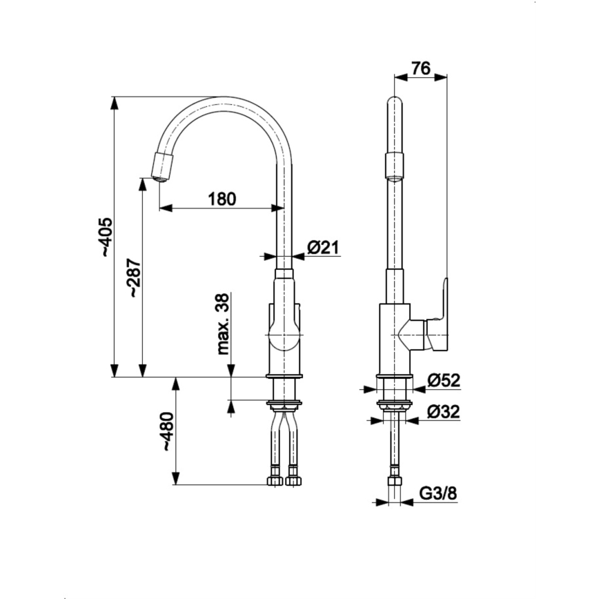 KFA Armatura 6553-915-00 - Grifo de fregadero con brazo flexible RUMBA 40,5 cm negro/cromo brillante