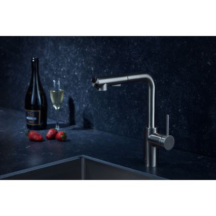 KFA Armatura 6623-110-22 - Grifo de fregadero con rociador extraíble DUERO BASIC acero inoxidable