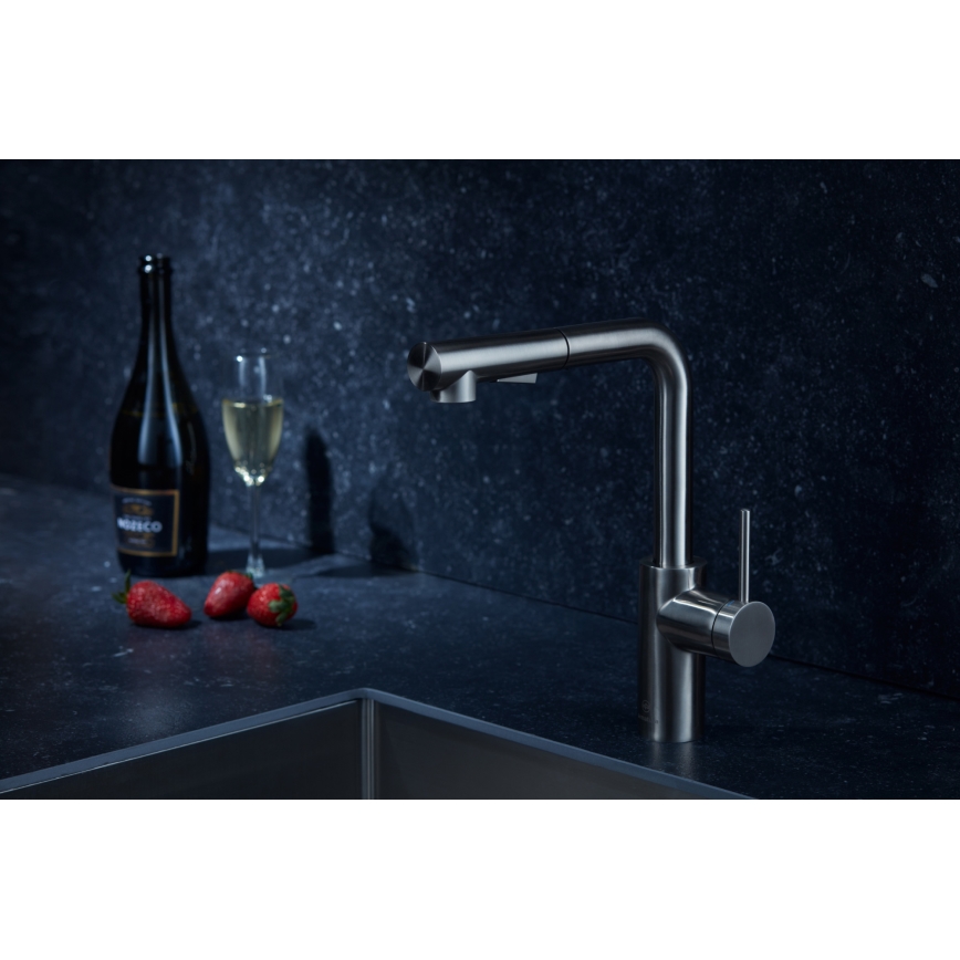 KFA Armatura 6623-110-22 - Grifo de fregadero con rociador extraíble DUERO BASIC acero inoxidable