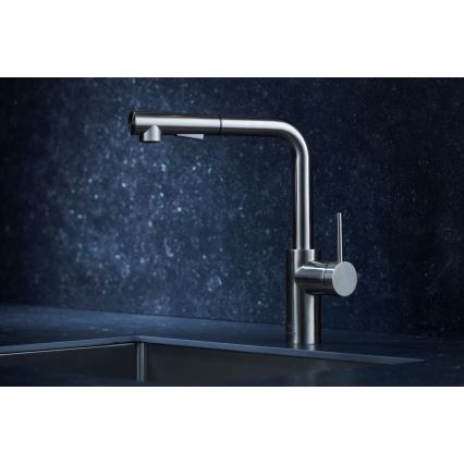 KFA Armatura 6623-110-22 - Grifo de fregadero con rociador extraíble DUERO BASIC acero inoxidable