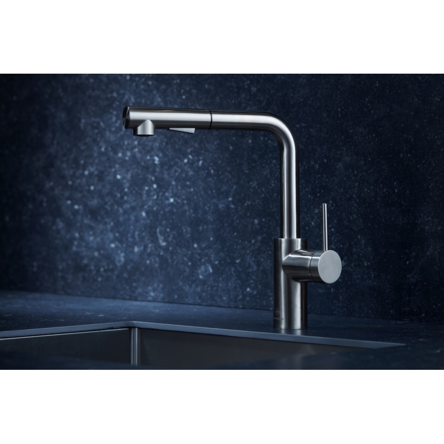 KFA Armatura 6623-110-22 - Grifo de fregadero con rociador extraíble DUERO BASIC acero inoxidable