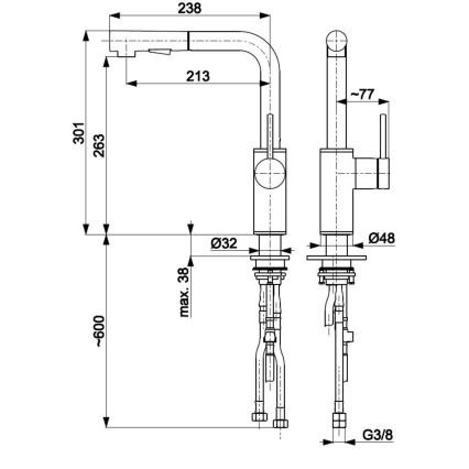KFA Armatura 6623-110-22 - Grifo de fregadero con rociador extraíble DUERO BASIC acero inoxidable