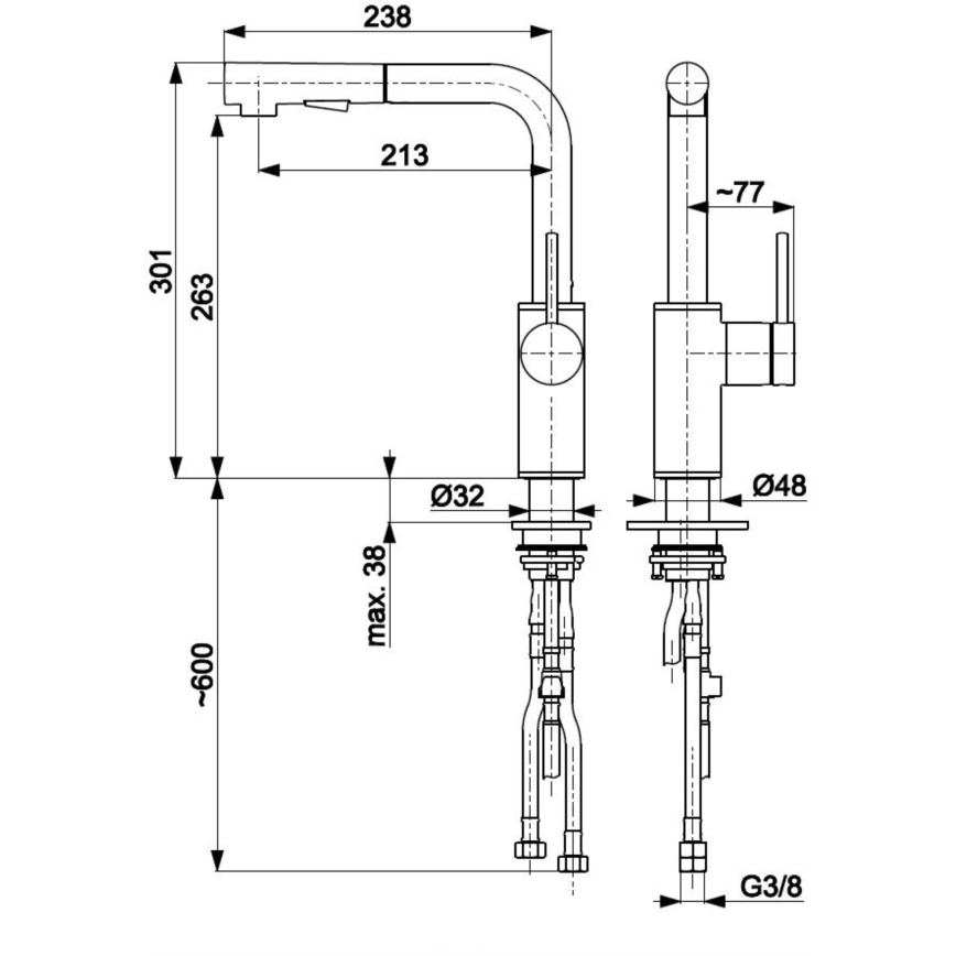 KFA Armatura 6623-110-22 - Grifo de fregadero con rociador extraíble DUERO BASIC acero inoxidable