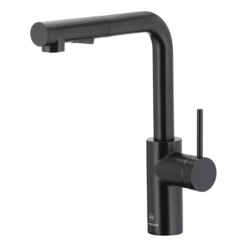 KFA Armatura 6623-110-81 - Grifo de fregadero con rociador extraíble DUERO BASIC acero inoxidable/mate negro