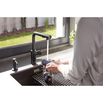 KFA Armatura 6623-110-81 - Grifo de fregadero con rociador extraíble DUERO BASIC acero inoxidable/mate negro