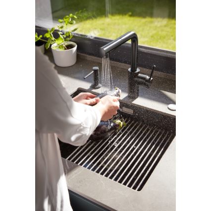 KFA Armatura 6623-110-81 - Grifo de fregadero con rociador extraíble DUERO BASIC acero inoxidable/mate negro