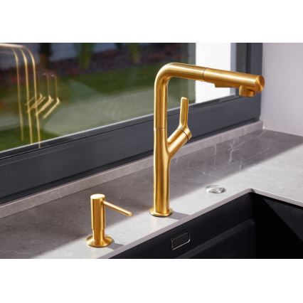 KFA Armatura 6623-220-31 - Grifo de fregadero con rociador extraíble DUERO DESIGN acero inoxidable/oro cepillado