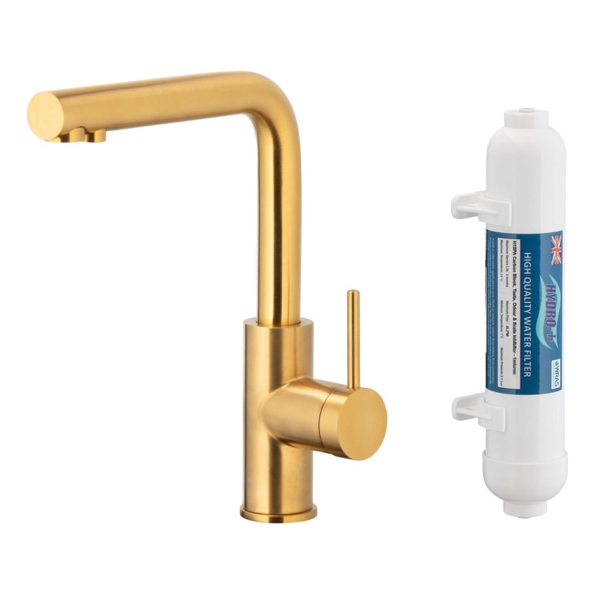 KFA Armatura 6623-912-31 - Grifo de agua filtrada DUERO PURE acero inoxidable/oro cepillado + filtro