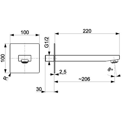 KFA Armatura 836-005-00- Caño para instalación empotrada LOGON cromo brillante