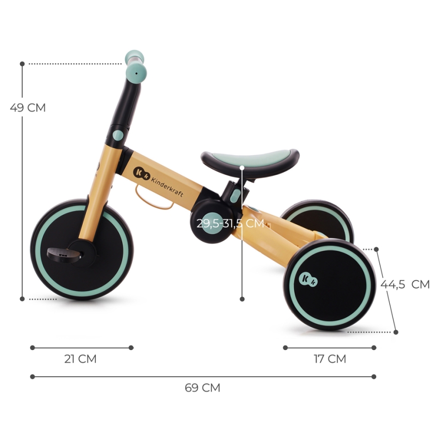 KINDERKRAFT - Bicicleta de empuje para niños 3en1 4TRIKE amarillo/menta