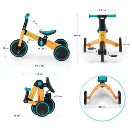 KINDERKRAFT - Bicicleta de empuje para niños 3en1 4TRIKE amarillo/turquesa