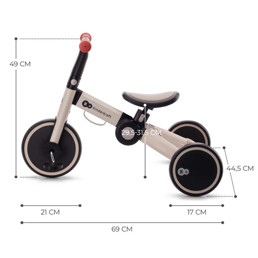 KINDERKRAFT - Bicicleta de empuje para niños 3en1 4TRIKE gris