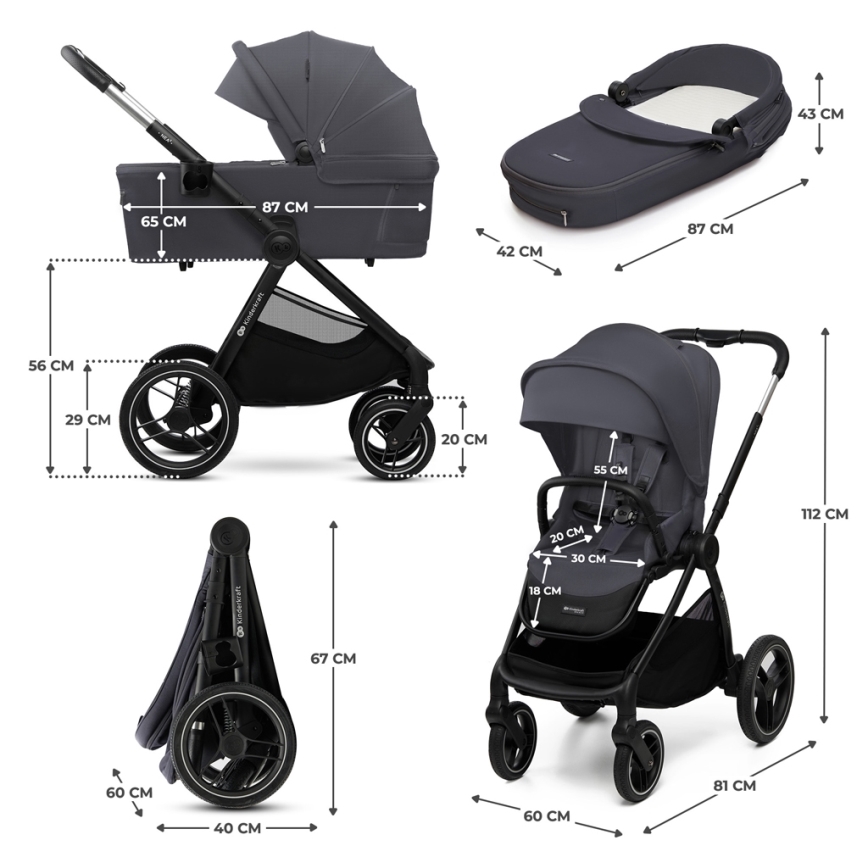 KINDERKRAFT - Cochecito combinado 2en1 NEA 2 gris oscuro